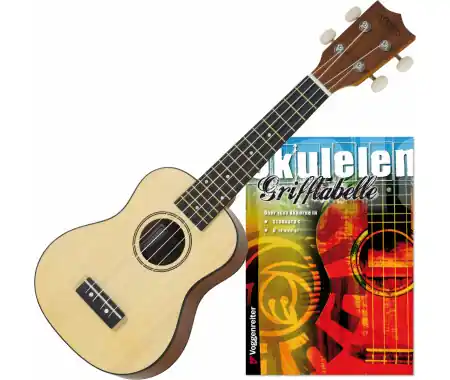 Classic Cantabile Ukulele Soprano Naturale Set incl. Tabella degli Accordi Solo Oggi