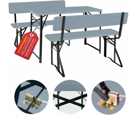 Offerta Stagecaptain BBDL-119 GY Hirschgarten Set Tavolo Da Birreria Con Schienale Per Balcone 119 cm Grigio
