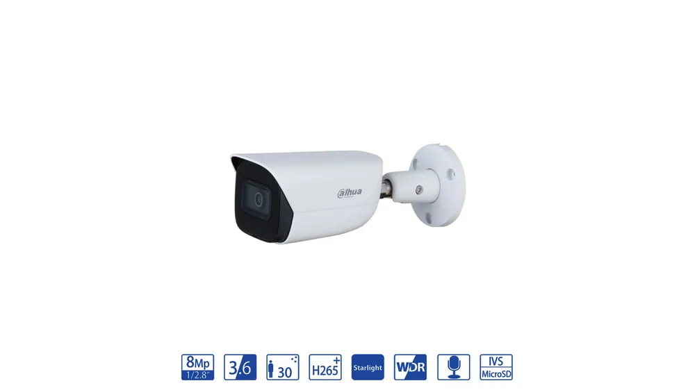 Offerta Lampo Caméra de surveillance Dahua Bullet IP 8MP 3.6mm avec WizSense AI et microphone intégré – IPC-HFW3841E-S-S2