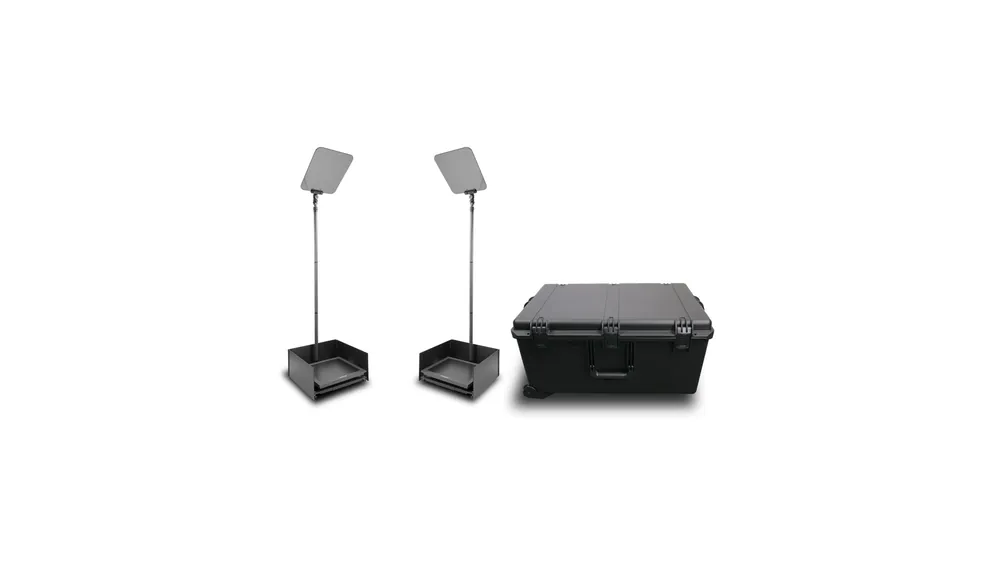 Promo Stagionale Prompter People PRO-SP17PKIT-CARB StagePro téléprompteur 17 pouces 400 nits modèle présidentiel avec mât en fibre de carbone – lot de 2 avec mallette de transport