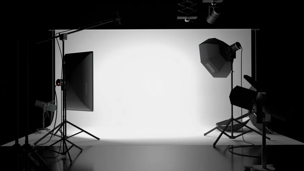 Weißer Chromakey-Videohintergrund 6 x 6 m ohne vertikale Nähte, feuerfest, verstärkt und mit Öse, mit 10 cm Tasche an der Unterseite, Euroklasse Bs1 d0 Promozione