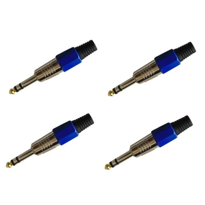 Esclusivo Connettore Spina Jack 6.3mm stereo blu Attacco per chitarra mixer casse 4-Pezzi