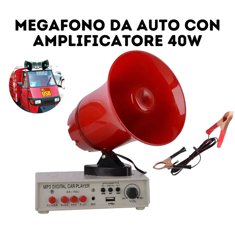 Megafono da Auto con Amplificatore 40W Microfono Ambulante A Buon Prezzo
