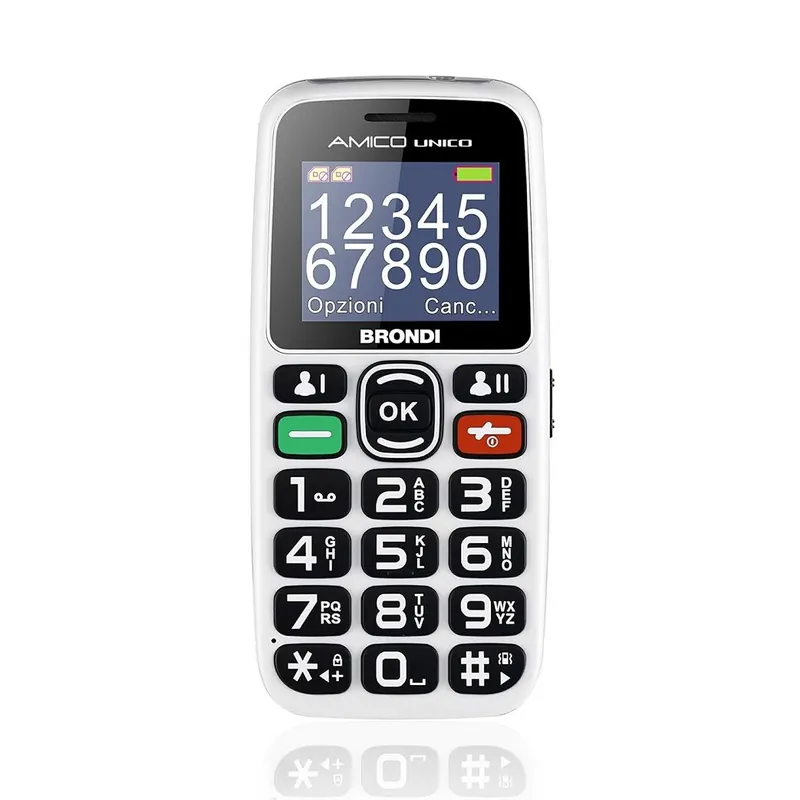 BRONDI AMICO UNICO CELLULARE GSM PER ANZIANI CON TASTI GRANDI DUAL SIM BIANCO Di Tendenza