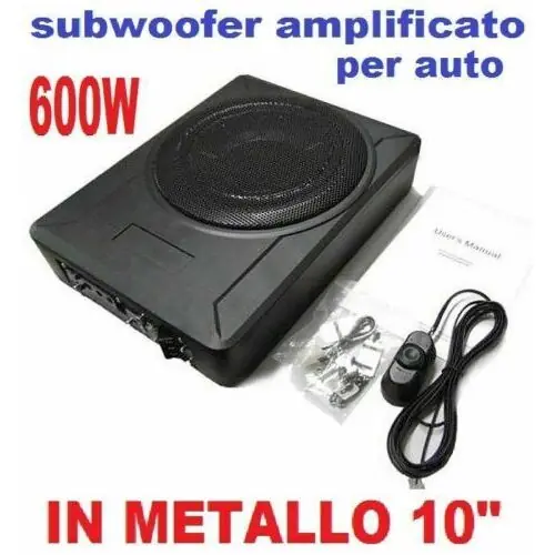 Subwoofer Amplificato Attivo Sub Woofer per Auto Ultra Piatto sotto sedile baule Spedizione Espresso