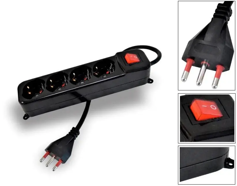 Di Tendenza CIABATTA MULTIPRESA TRIVALENTE 4 PRESE 10A 16A SCHUKO USCITE 2P+T INTERRUTTORE LUMINOSO CAVO CORRENTE 1.5MT 3X1.5MM2