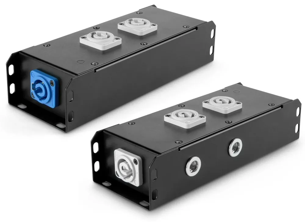 POWER-BOX NERO CIABATTA ALIMENTAZIONE PALCO POWERCON INGRESSO POWER TWIST IN BLU USCITE 2 20AMP POWER TWIST OUT GRIGIO LOOP 20A POWER-OUT GREY Più Venduto