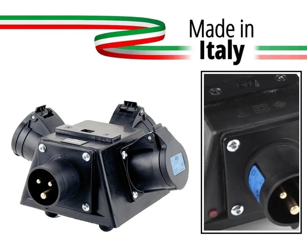 Vendita Finale POWER-BOX NERO SPLITTER PALCO/TRUSS CIABATTA ALIMENTAZIONE MADE IN ITALY SPIA RETE INGRESSO SPINA 16A 3P USCITE 3 PRESE 16A 3P