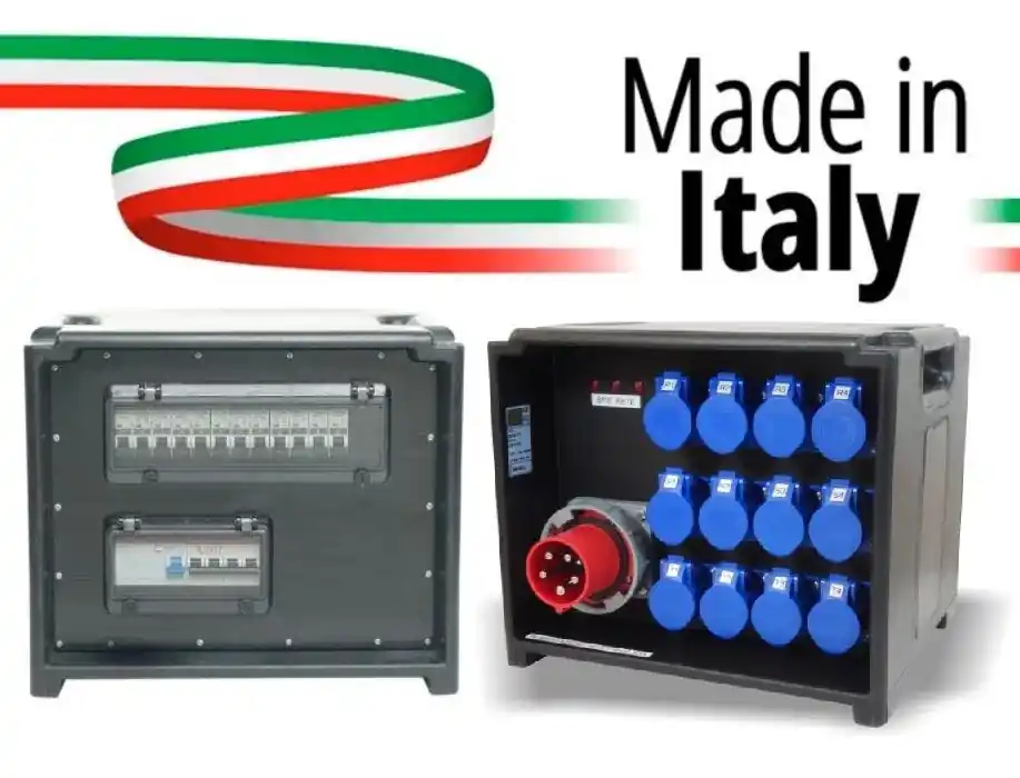 A Buon Prezzo POWERBOX CUBO PORTATILE SPIE RETE INGRESSO SPINA 63A MASCHIO 5P USCITE 12 PRESE CEE 16A 2P+T