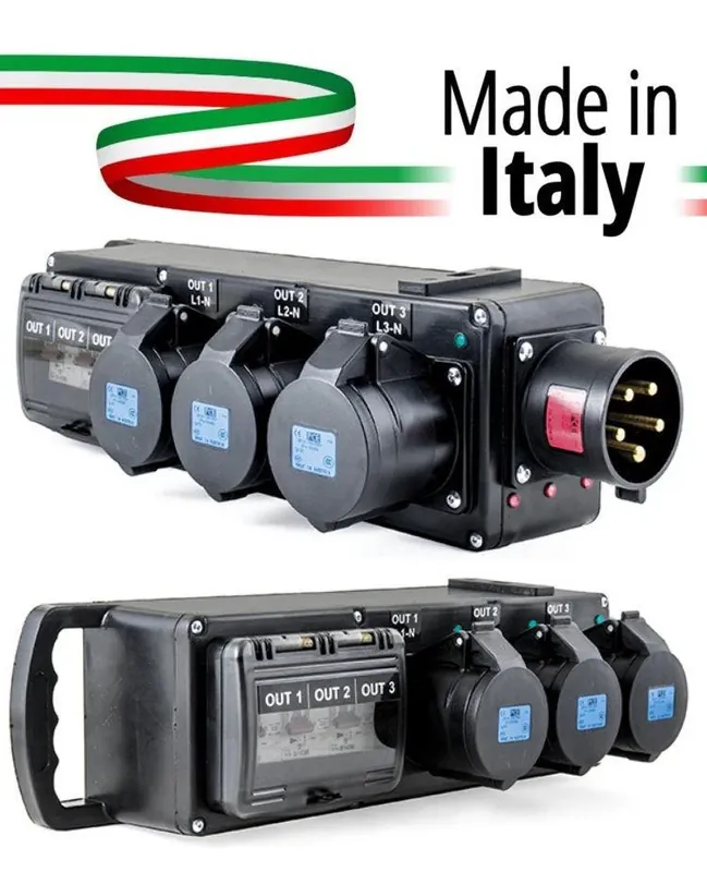 POWER-BOX INGRESSO SPINA 32A 5P 3P+N+T SPIE RETE ROSSE USCITE 3 PRESE CEE 16A 3P P+N+T LED VERDI PROTEZIONE 3 RCBO 32A 1P+N C 30MA AC Miglior Prezzo