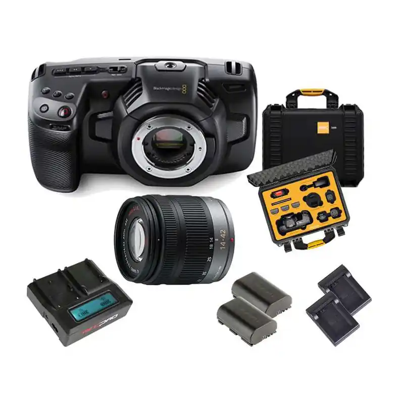 Prezzo Ridotto KIT 3 Pocket 4K Blackmagic + Lente LUMIX + Kit alimentazione Hedbox + Case HPRC