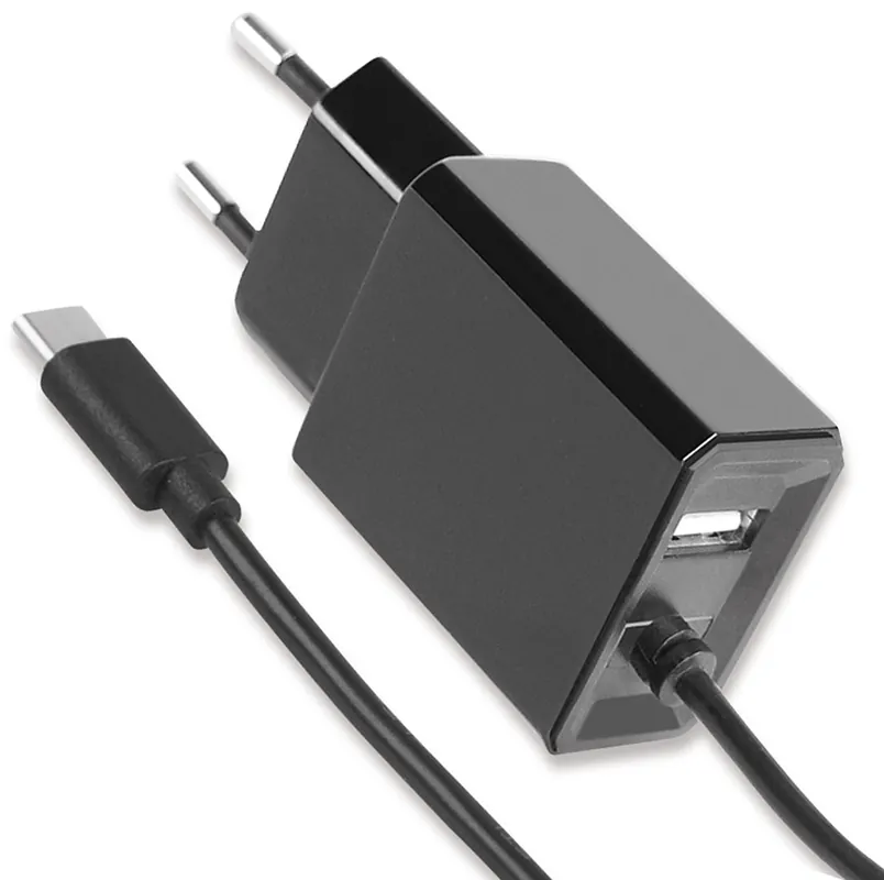 Caricatore USB-C con uscita USB A e Spina Europea 2 pin Nero Bestseller