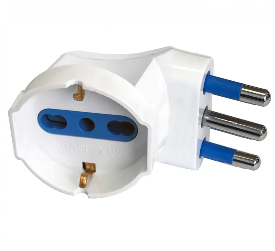 Adattatore spina 16A prese bipasso/Schuko 90° Bianco Spedizione Espresso
