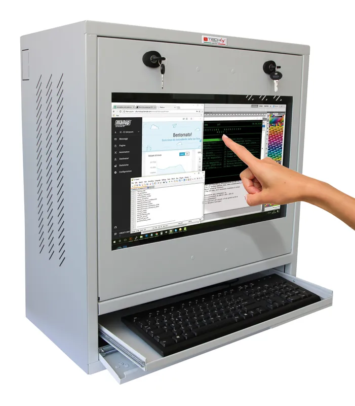 Armadio di sicurezza per PC, monitor touch LCD e tastiera Grigio senza vetro Offerta Limitata