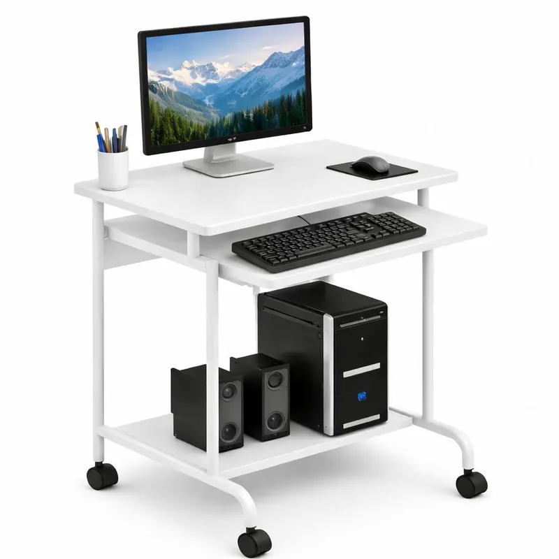 Scrivania Mobile "Compact" per Computer Ripiano Tastiera Scorrevole Bianco Reso Gratuito