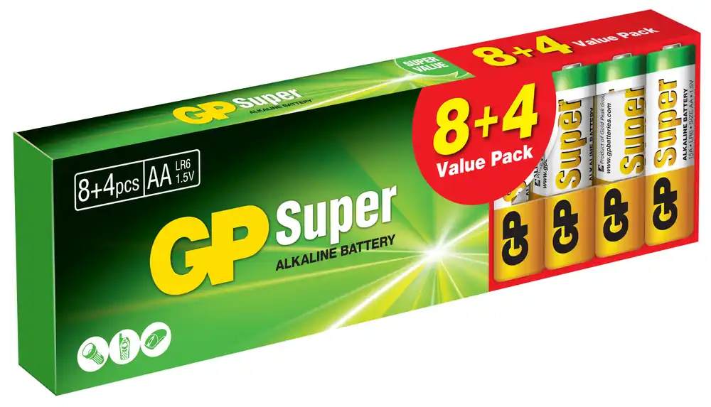 Nuova Collezione Confezione 12 Batterie GP Super Alcaline Stilo AA GP15A8/LR6