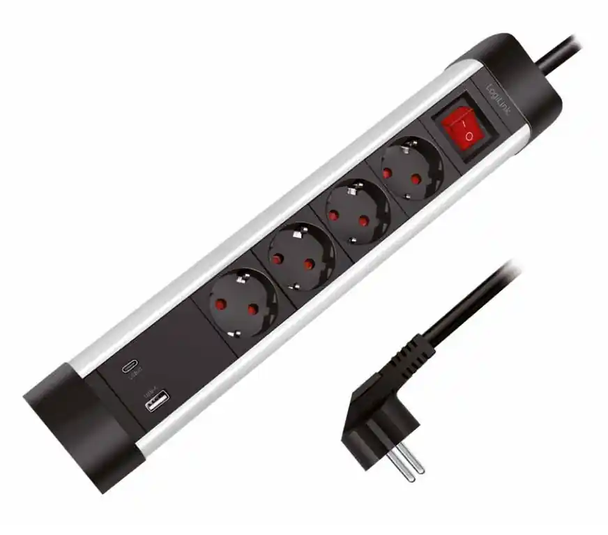 Presa Multipla a 4 vie con Presa USB-C™ PD e USB-A QC per la Ricarica Veloce Professionale
