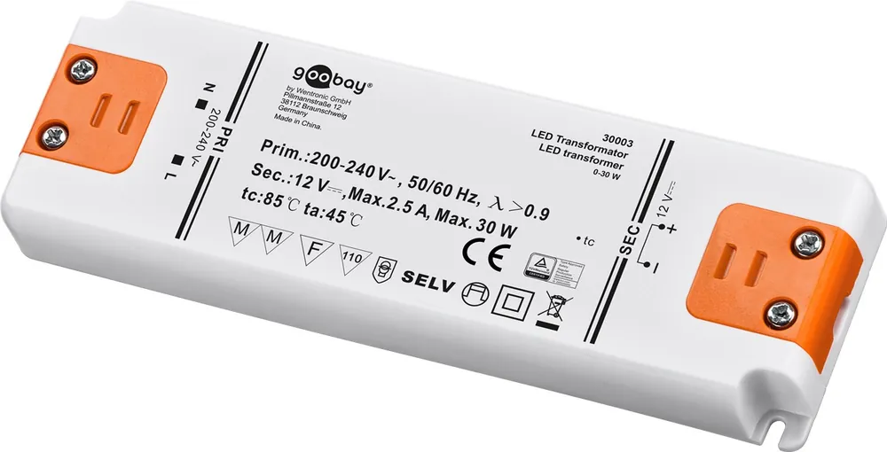 Trasformatore per Illuminazione LED da 12 V (DC)/30 W Compra Oggi Stesso