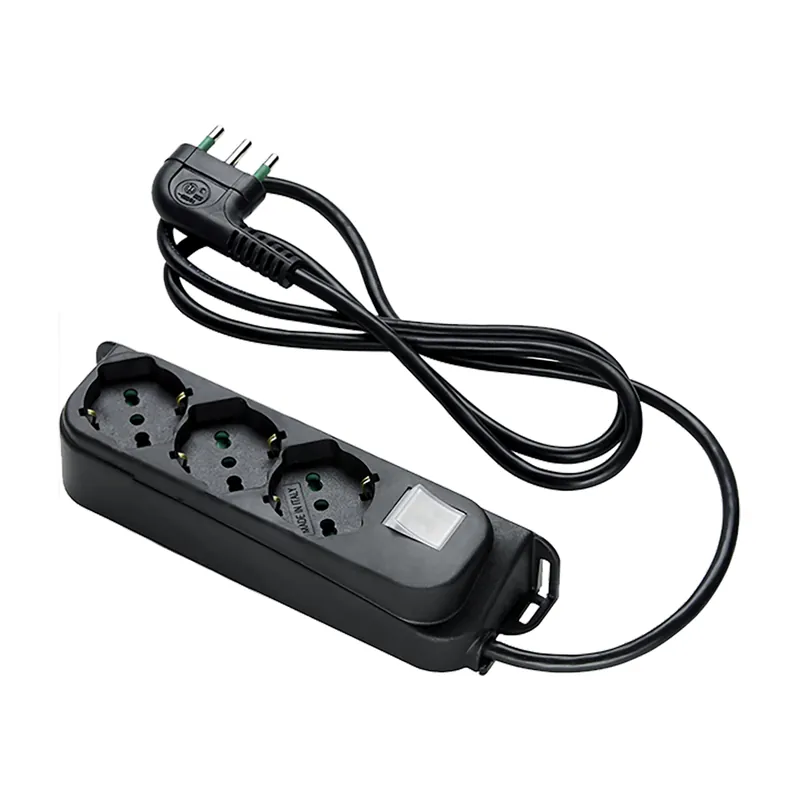 Presa Multipla a 3 Posti Italiana Bipasso con Interruttore Nero Prezzo Scontato