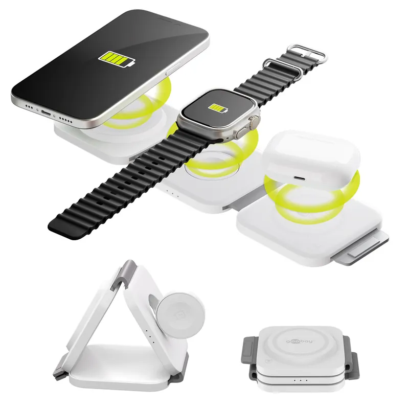 Caricatore Qi Wireless Caricabatterie 3in1 Stazione di Ricarica Pieghevole 15W Reso Gratuito