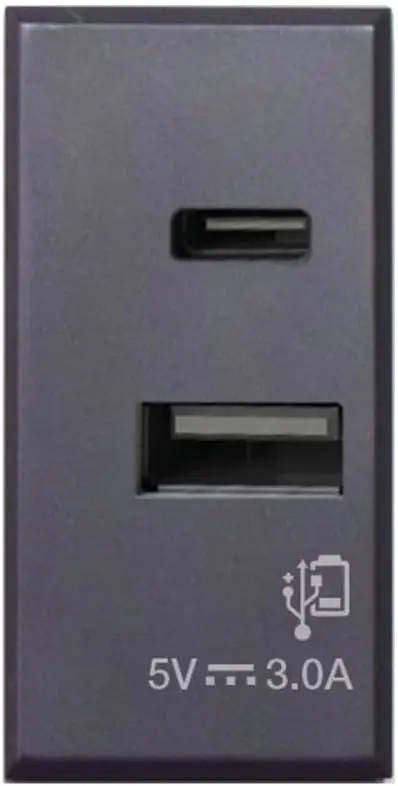 Tekla S44 Caricatore USB-A e USB-C™ 3A 230V Grigio Opaco, 445082USBAC Scelto Dai Clienti