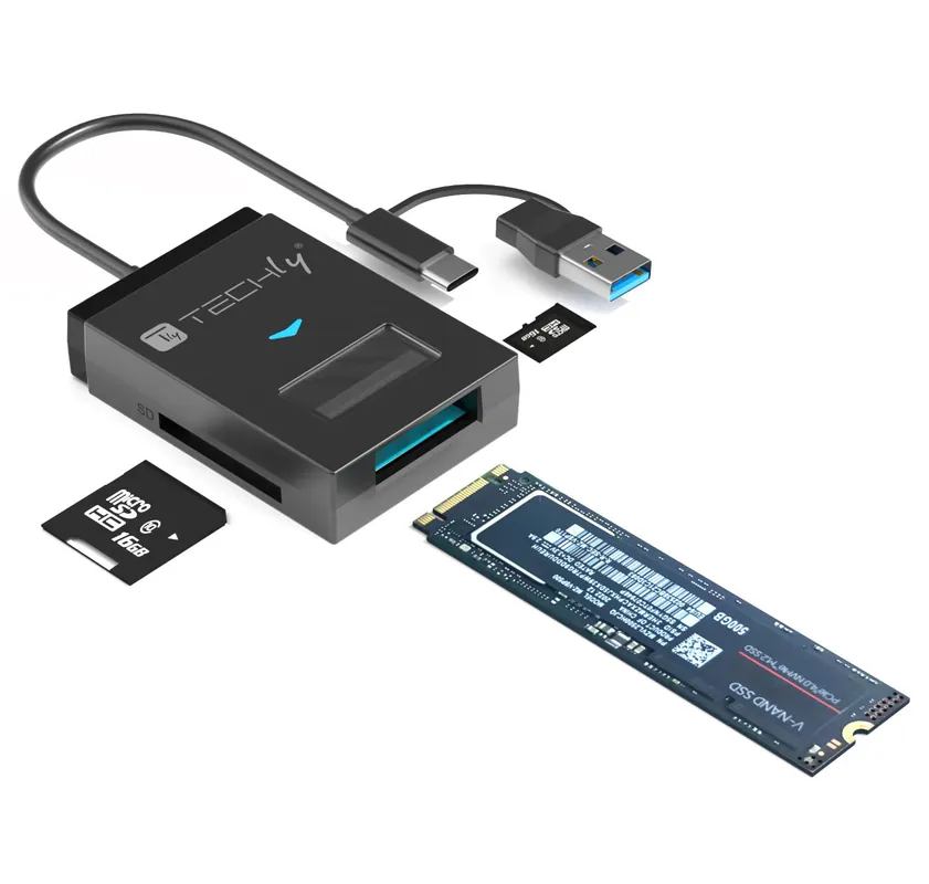 Adattatore USB-A/USB-C™ a NVME/SATA M.2 con Lettore Memorie SD/TF Spedizione Espresso