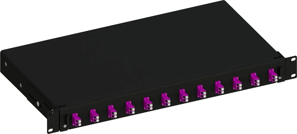 Nuova Collezione Cassetto Ottico 19" Scorrevole con 12 Bussole LC Duplex Multimodale OM4 Nero